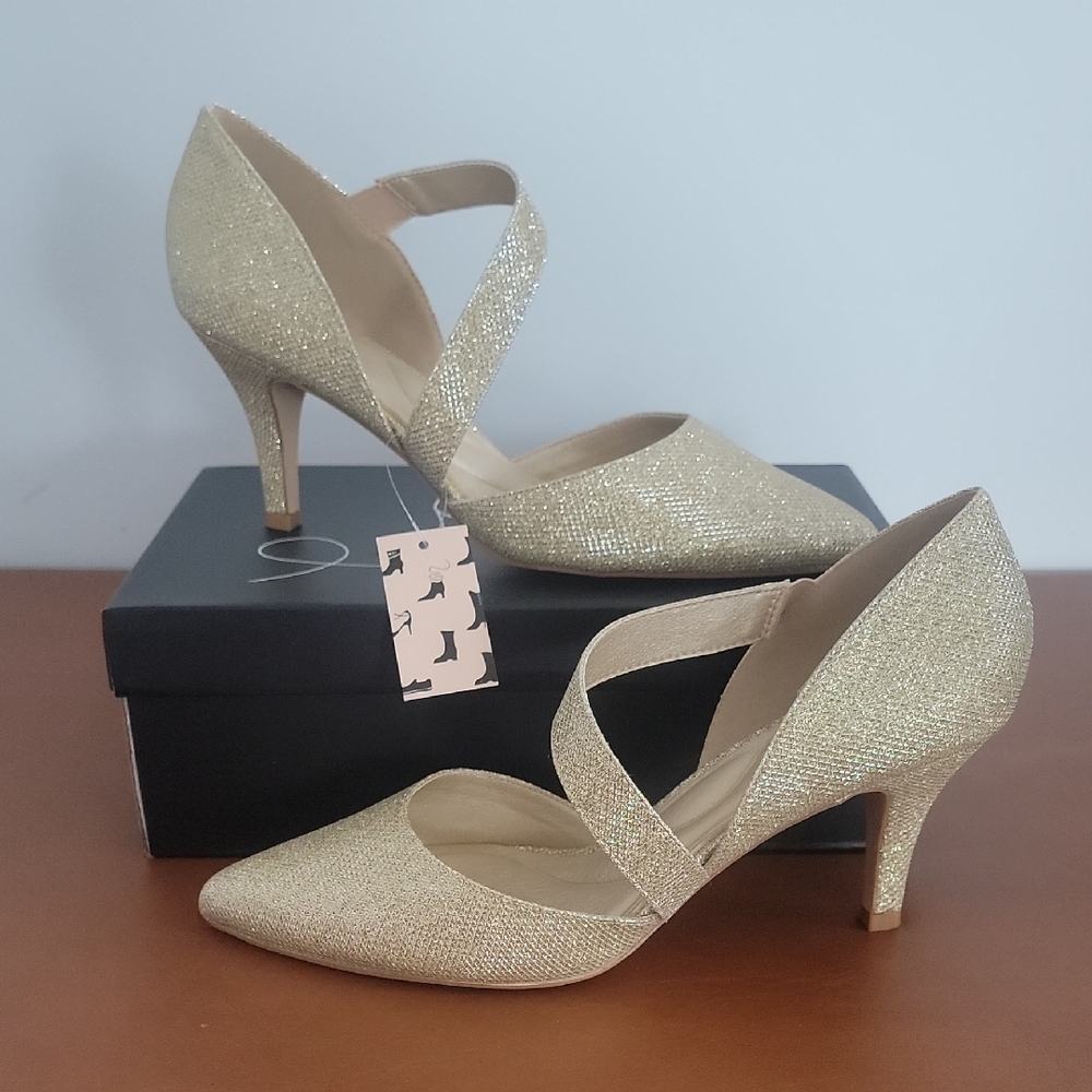 mysoft Women's Pumps Pointed Toe 3 inch Dress Shoes Gold-Glitter